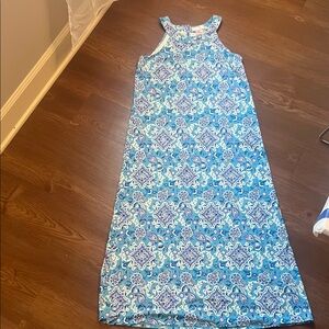 Sleeveless Blue Patterned Maxi Dress
